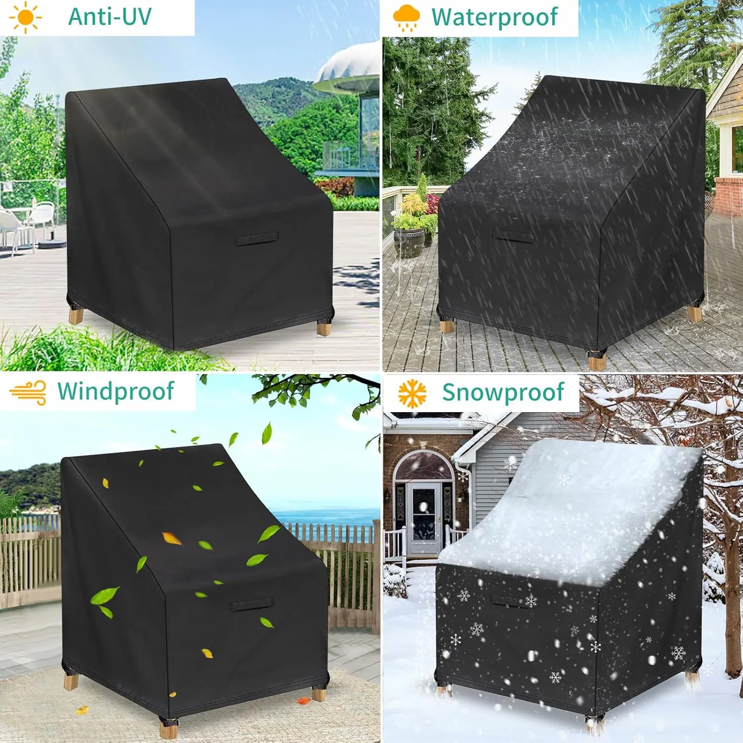 Outdoor Chair Covers Waterproof 2 Pack, High Back Patio Chair Covers for Outdoor Furniture Cover, Stacking Chair Cover Anti-UV, Snow Dust Wind-Proof, Patio Furniture Covers 32"×37"×36"