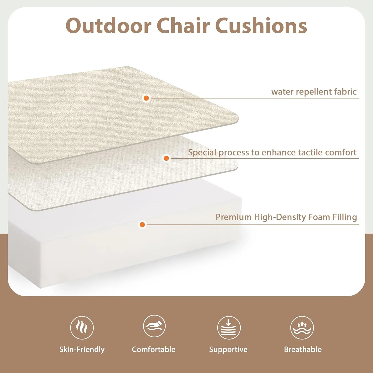 Outdoor Chair Cushions Set of 4, Water-Resistant & Fadeness 18.5" W x 16" D x 2.5" T Seat Cushion, High Density Foam with Dual Straps for Patio Garden Furniture Sofa Dining Chairs, Beige