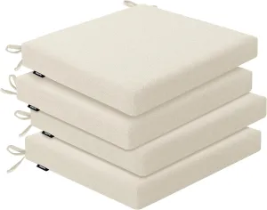 Outdoor Chair Cushions Set of 4, Water-Resistant & Fadeness 18.5" W x 16" D x 2.5" T Seat Cushion, High Density Foam with Dual Straps for Patio Garden Furniture Sofa Dining Chairs, Beige