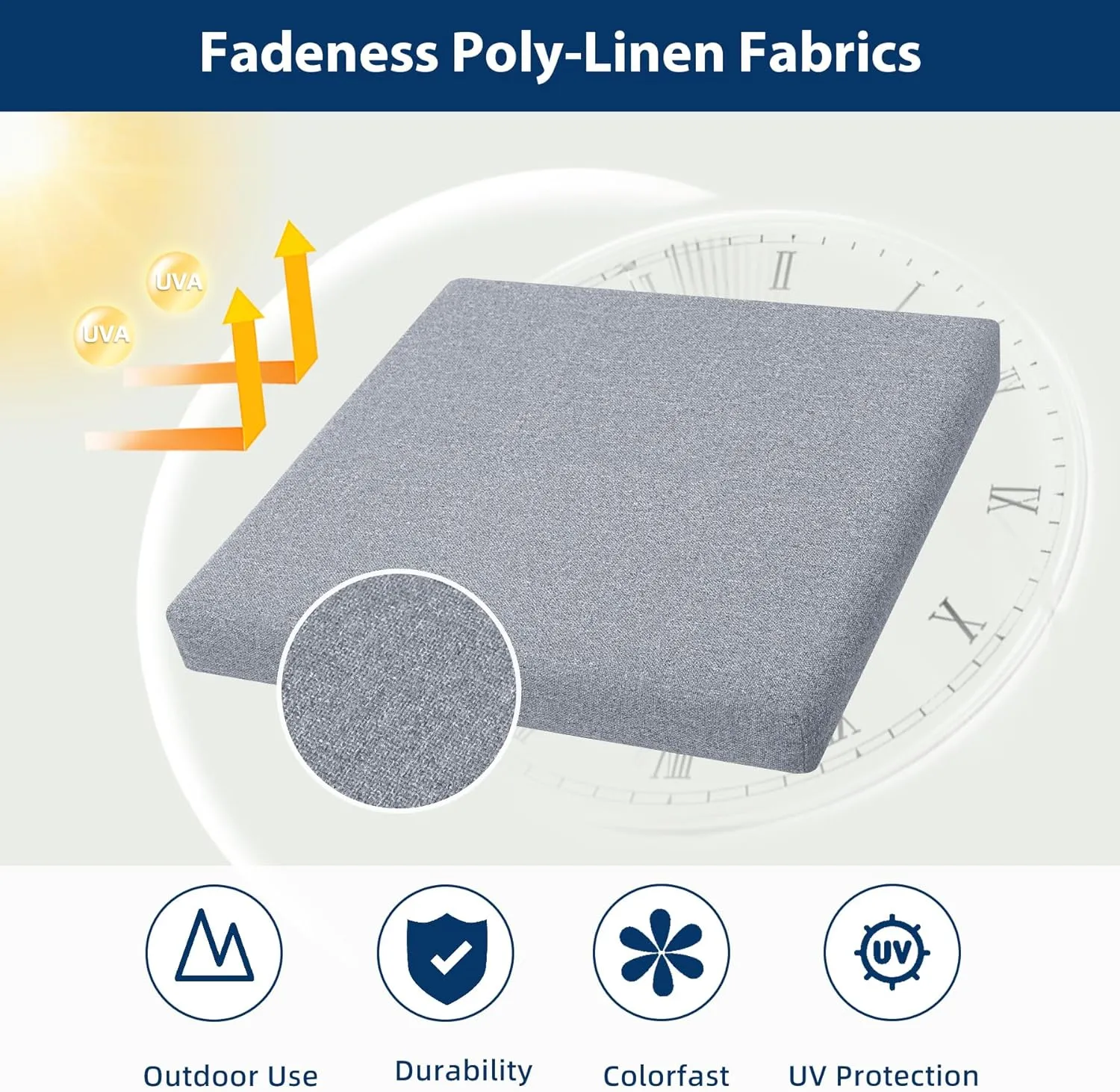 Outdoor Chair Cushions Set of 4, Water-Resistant & Fadeness 18.5"W x 16"D x 2.5"T Seat Cushion, High Density Foam with Dual Straps for Patio Garden Furniture Sofa Dining Chairs, Light Grey