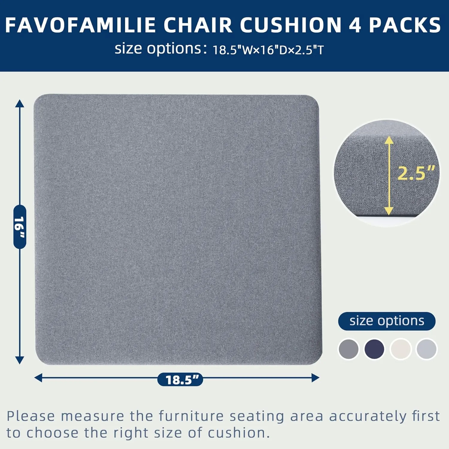 Outdoor Chair Cushions Set of 4, Water-Resistant & Fadeness 18.5"W x 16"D x 2.5"T Seat Cushion, High Density Foam with Dual Straps for Patio Garden Furniture Sofa Dining Chairs, Light Grey