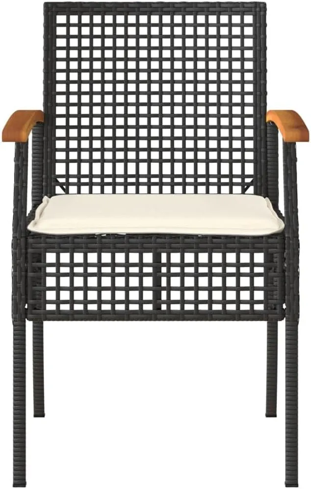 Outdoor Dining Chairs Beach Chair Dining Chairs Lounge Chair - Patio Chairs with Cushions 2 pcs Black Poly Rattan Acacia Wood for Campsites Terrace Beaches Outside