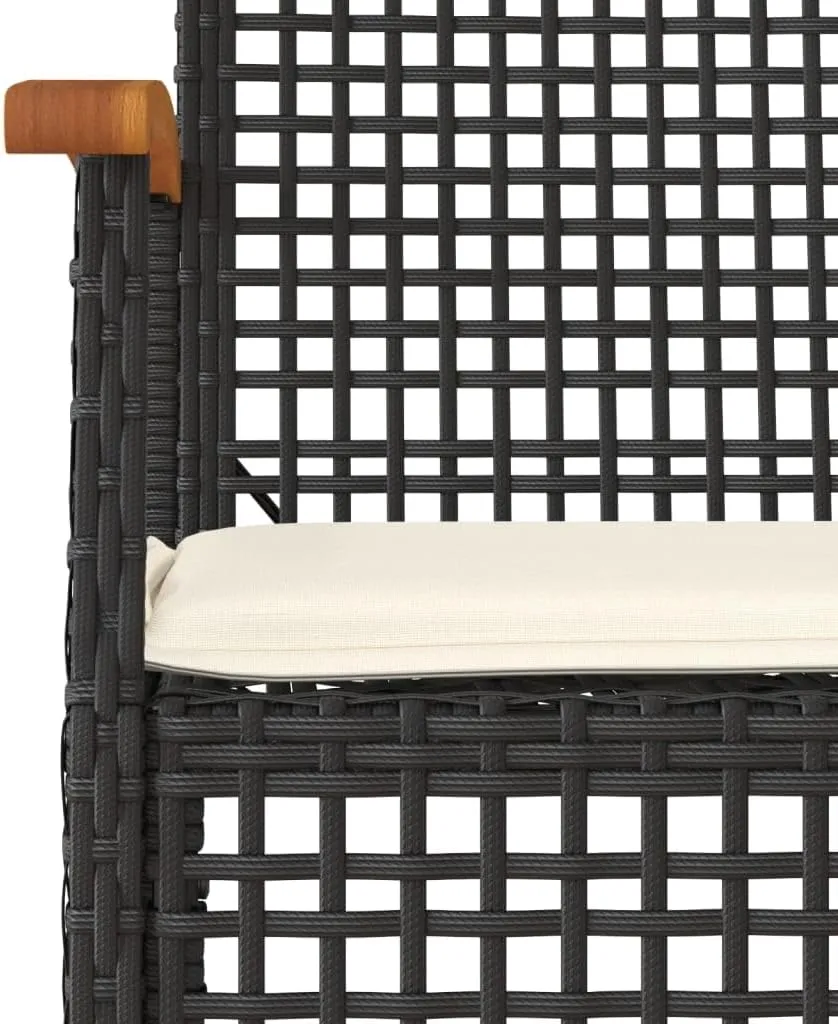 Outdoor Dining Chairs Beach Chair Dining Chairs Lounge Chair - Patio Chairs with Cushions 2 pcs Black Poly Rattan Acacia Wood for Campsites Terrace Beaches Outside