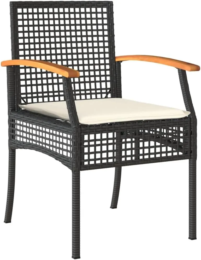 Outdoor Dining Chairs Beach Chair Dining Chairs Lounge Chair - Patio Chairs with Cushions 2 pcs Black Poly Rattan Acacia Wood for Campsites Terrace Beaches Outside