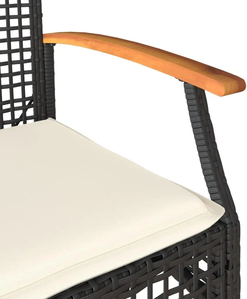 Outdoor Dining Chairs Beach Chair Dining Chairs Lounge Chair - Patio Chairs with Cushions 2 pcs Black Poly Rattan Acacia Wood for Campsites Terrace Beaches Outside