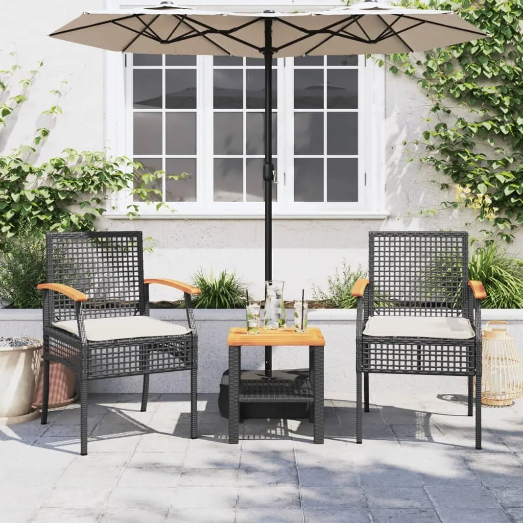 Outdoor Dining Chairs Beach Chair Dining Chairs Lounge Chair - Patio Chairs with Cushions 2 pcs Black Poly Rattan Acacia Wood for Campsites Terrace Beaches Outside