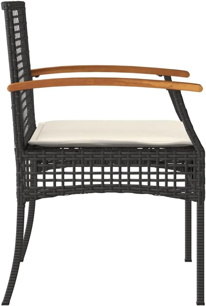 Outdoor Dining Chairs Beach Chair Dining Chairs Lounge Chair - Patio Chairs with Cushions 2 pcs Black Poly Rattan Acacia Wood for Campsites Terrace Beaches Outside