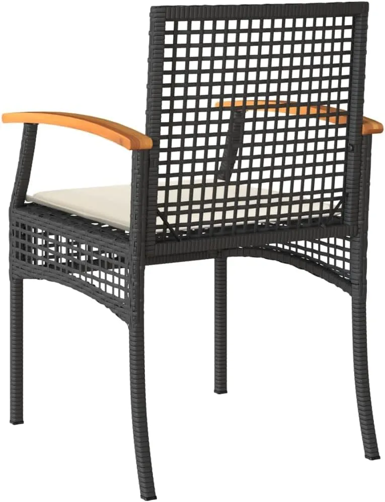 Outdoor Dining Chairs Beach Chair Dining Chairs Lounge Chair - Patio Chairs with Cushions 2 pcs Black Poly Rattan Acacia Wood for Campsites Terrace Beaches Outside