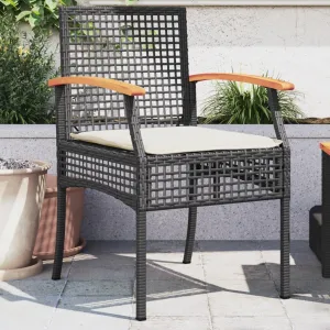 Outdoor Dining Chairs Beach Chair Dining Chairs Lounge Chair - Patio Chairs with Cushions 2 pcs Black Poly Rattan Acacia Wood for Campsites Terrace Beaches Outside