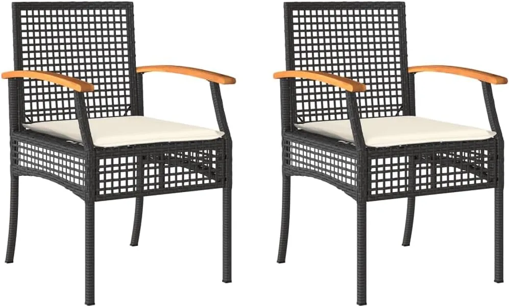 Outdoor Dining Chairs Beach Chair Dining Chairs Lounge Chair - Patio Chairs with Cushions 2 pcs Black Poly Rattan Acacia Wood for Campsites Terrace Beaches Outside