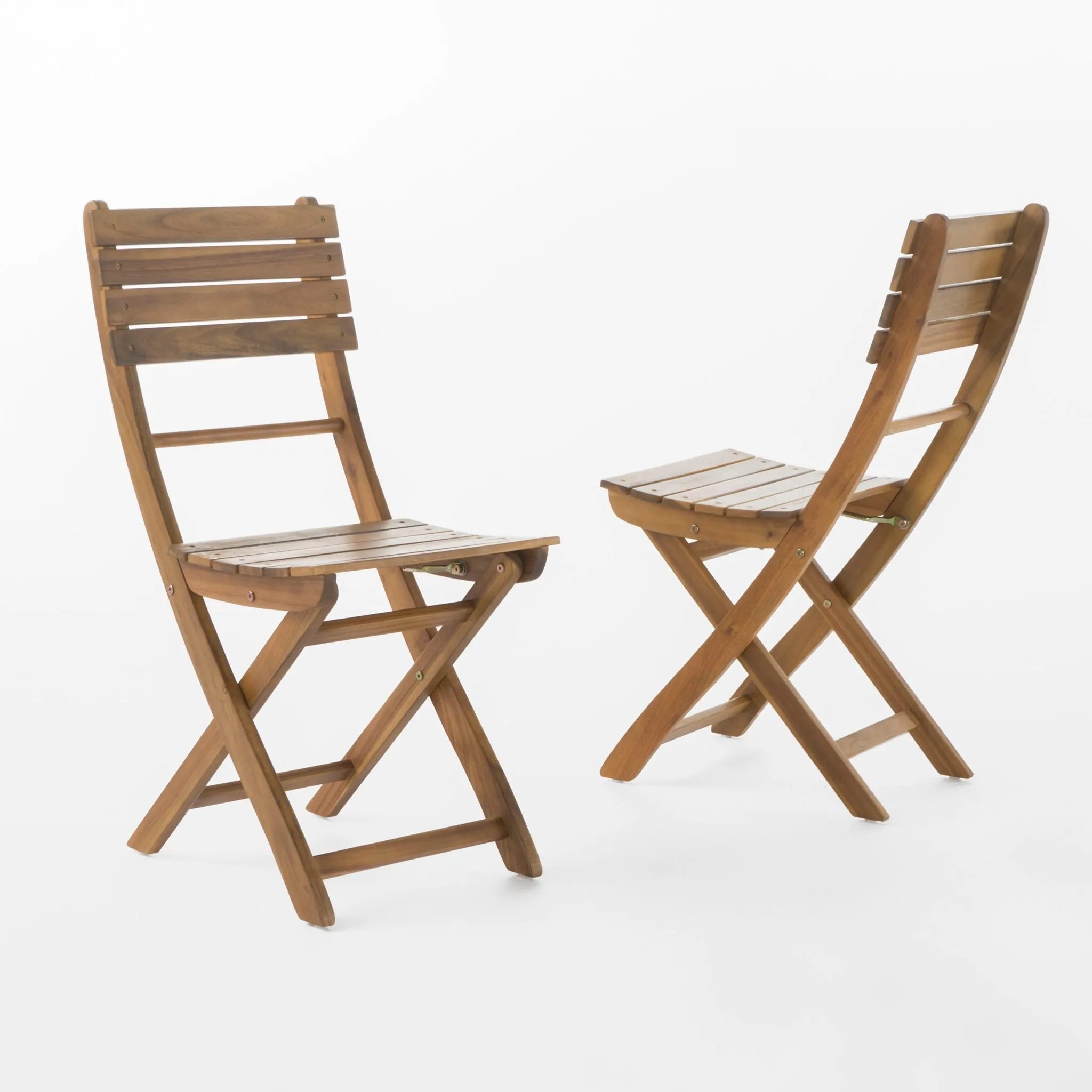 Outdoor Foldable Wood Dining Chair With Slat Design (Set Of 2)