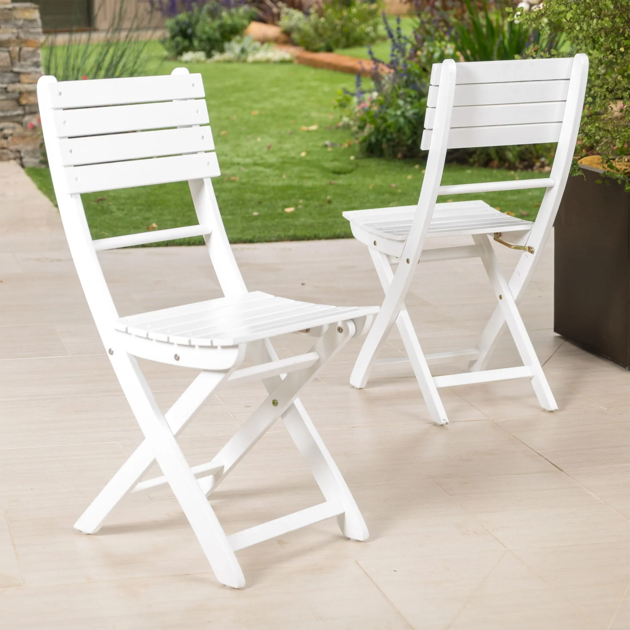 Outdoor Foldable Wood Dining Chair With Slat Design (Set Of 2)