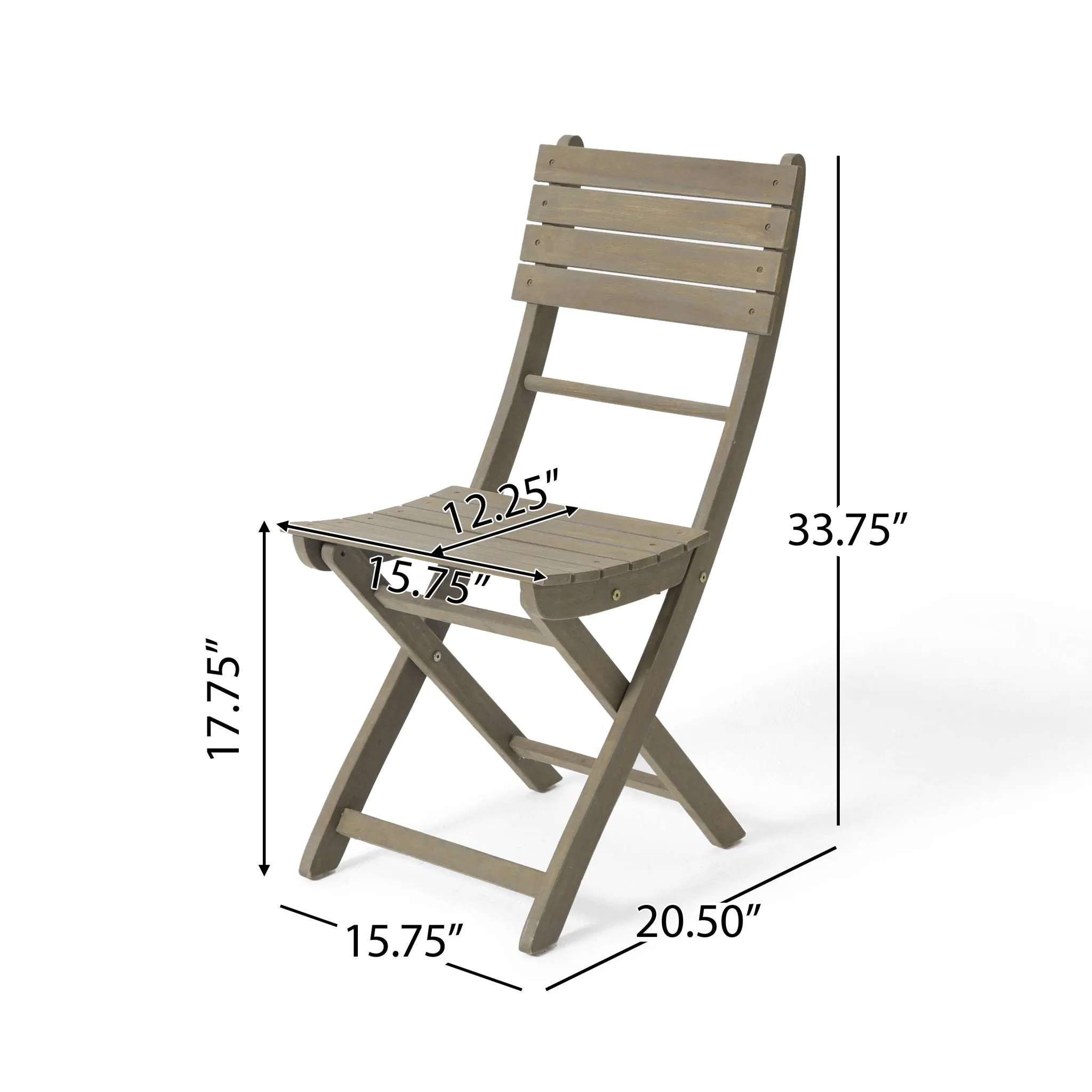 Outdoor Foldable Wood Dining Chair With Slat Design (Set Of 2)