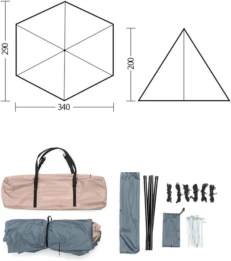 Outdoor Indian Tent Ultralight Teepee Tent Family Pyramid Tent for Backpacking, Camping, Hiking, Bushcraft, Travel, Winter Camping (Khaki 460X460X300C