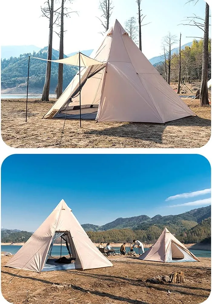 Outdoor Indian Tent Ultralight Teepee Tent Family Pyramid Tent for Backpacking, Camping, Hiking, Bushcraft, Travel, Winter Camping (Khaki 460X460X300C