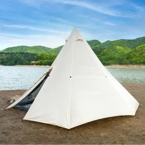 Outdoor Indian Tent Ultralight Teepee Tent Family Pyramid Tent for Backpacking, Camping, Hiking, Bushcraft, Travel, Winter Camping (Khaki 460X460X300C