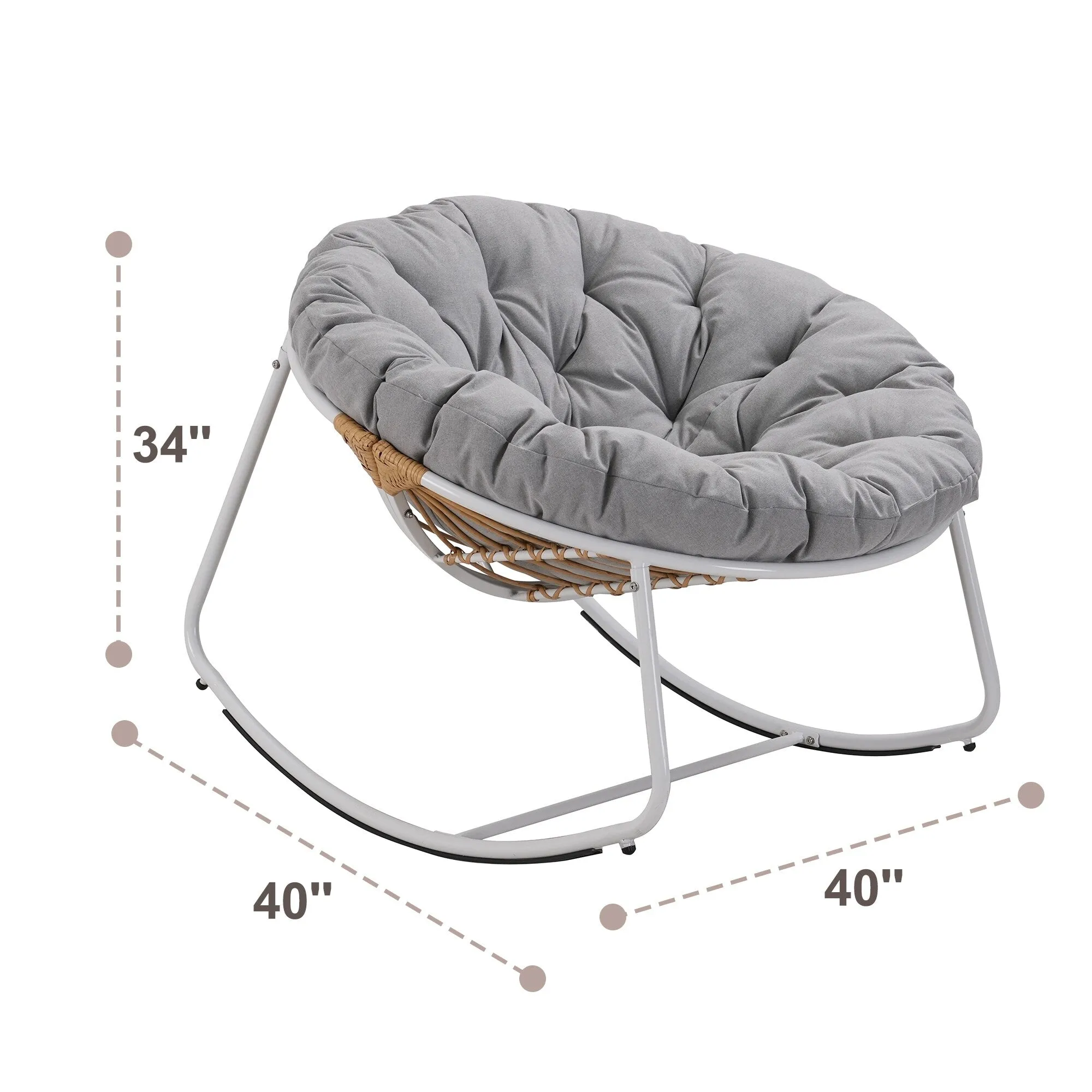 Outdoor Padded Cushion Rocking Chair, Oversized Metal Frame Egg Chair