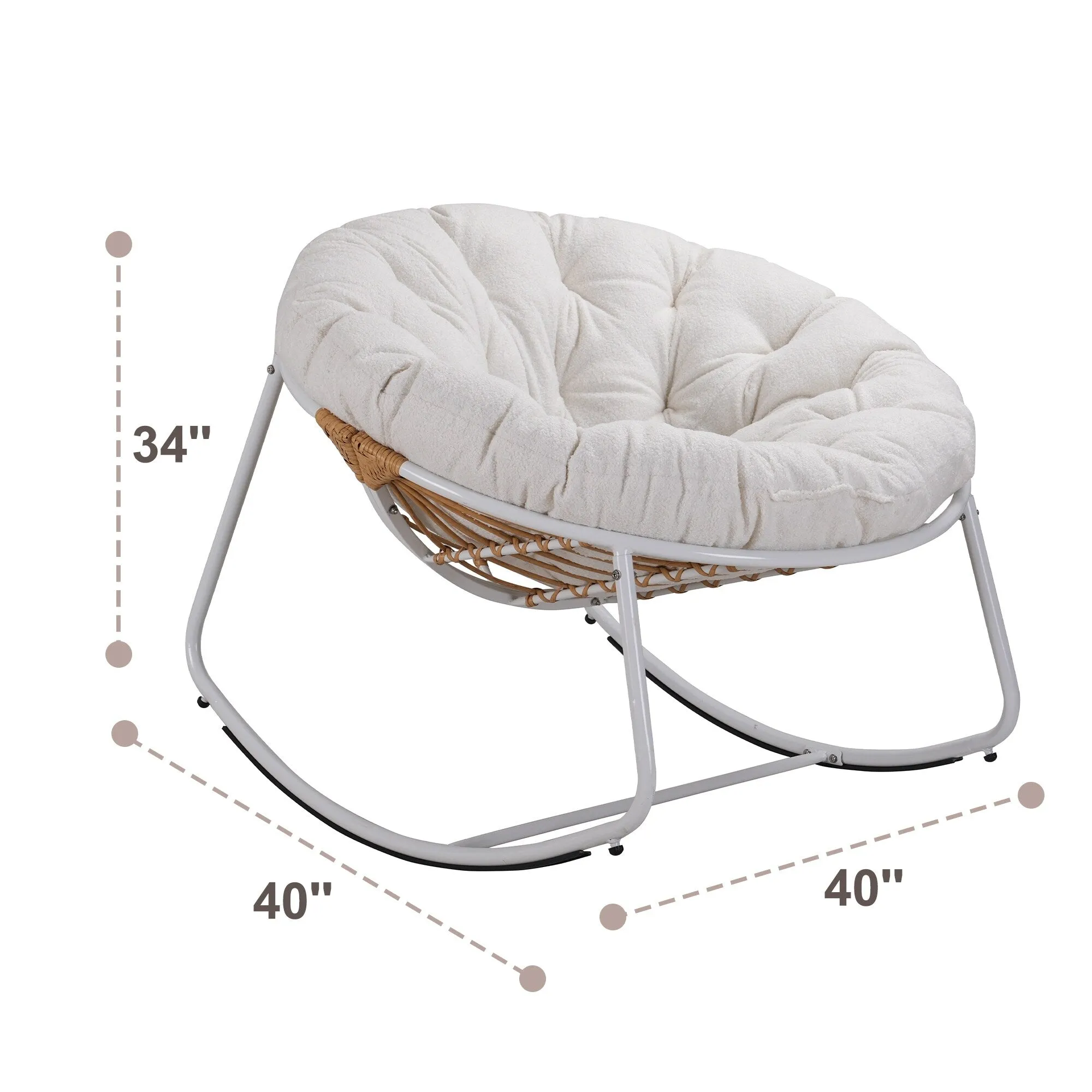 Outdoor Padded Cushion Rocking Chair, Oversized Metal Frame Egg Chair
