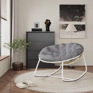 Outdoor Padded Cushion Rocking Chair, Oversized Metal Frame Egg Chair