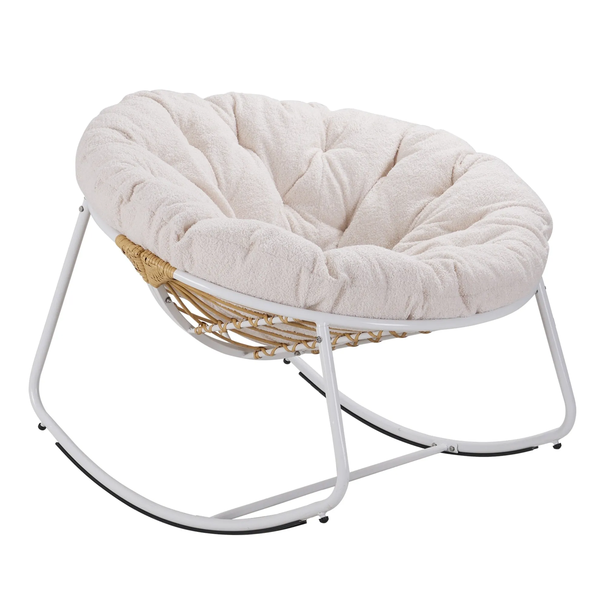 Outdoor Padded Cushion Rocking Chair, Oversized Metal Frame Egg Chair