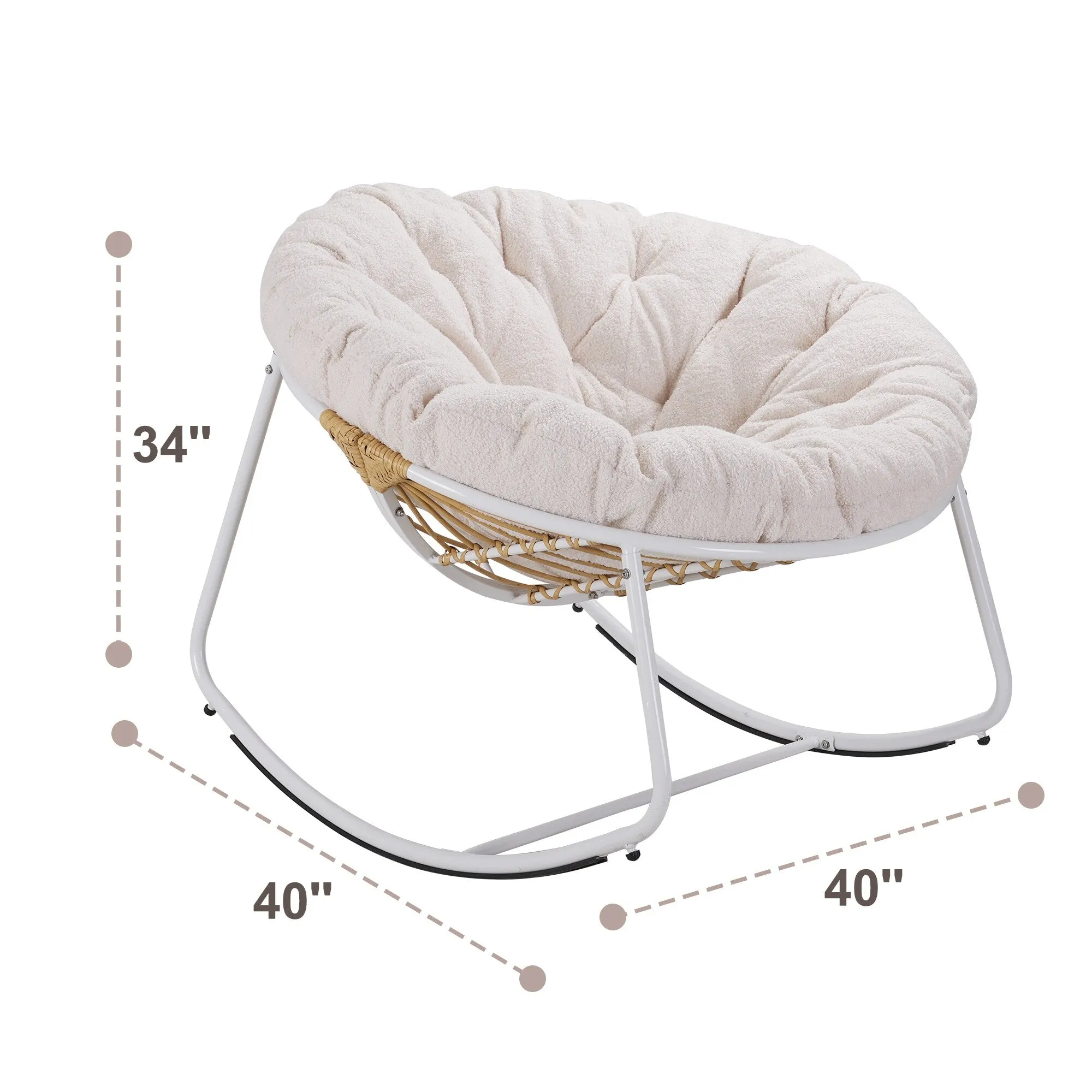 Outdoor Padded Cushion Rocking Chair, Oversized Metal Frame Egg Chair