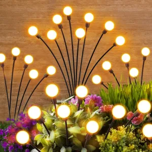 Outdoor Solar Garden Lights: 4 Pack 32 LED Firefly Solar Powered Lamps - Bright Outside Waterproof Pathway Lighting Modern Yard Patio Decorations - 2025 Gardening Gifts for Women Mom Friends