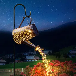 Outdoor Solar Watering Can with Lights Garden Decor Large Solar Powered Lanterns Hanging Waterproof LED Decorative Retro Metal Kettle String Lights for Table Yard Pathway Walkway Gardening Gifts