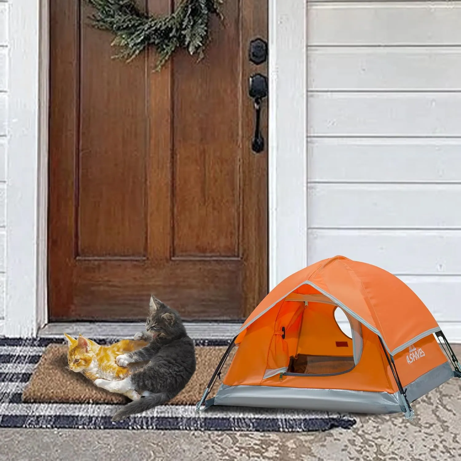 Outdoor Waterproof Pet Camping Tent, Cave Bed for Indoor Cats and Small Dogs, Portable Cat House Dog House, 29.5x29.5x18.9'', Orange, M.