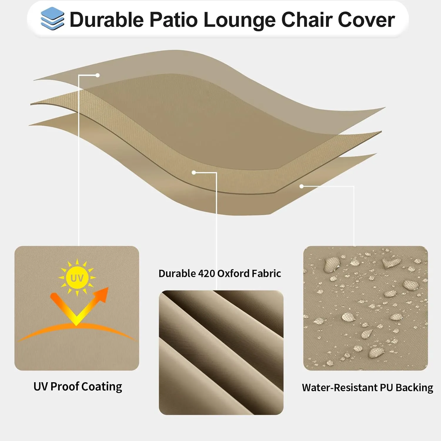 OutdoorLines Outdoor Waterproof Patio Chaise Lounge Chair Cover - UV Resistant Lounger Covers Heavy Duty Weatherproof Patio Sofa Furniture Covers, 1 Pack, 68Wx30Dx30H Inches, Camel