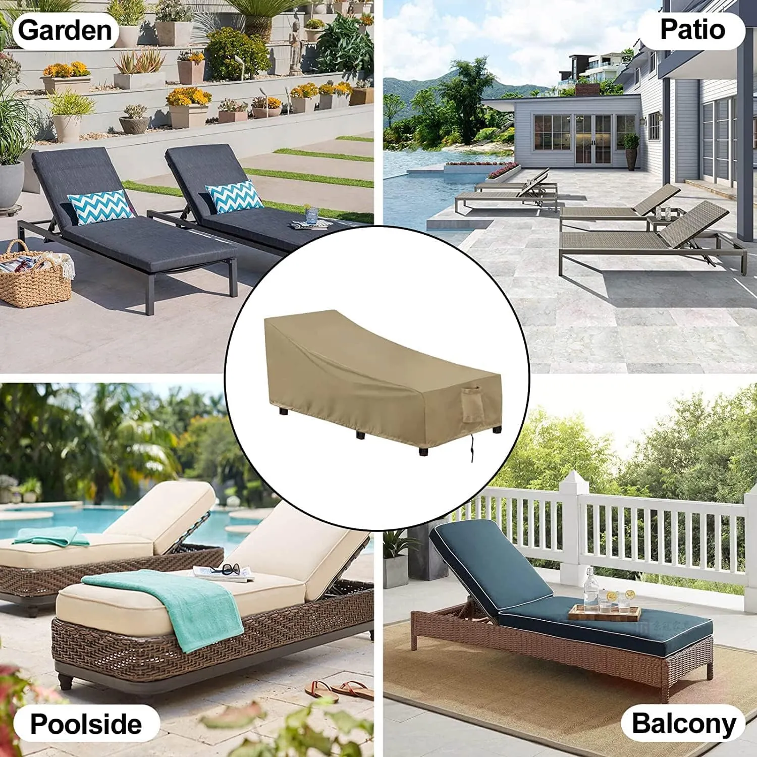 OutdoorLines Outdoor Waterproof Patio Chaise Lounge Chair Cover - UV Resistant Lounger Covers Heavy Duty Weatherproof Patio Sofa Furniture Covers, 1 Pack, 68Wx30Dx30H Inches, Camel