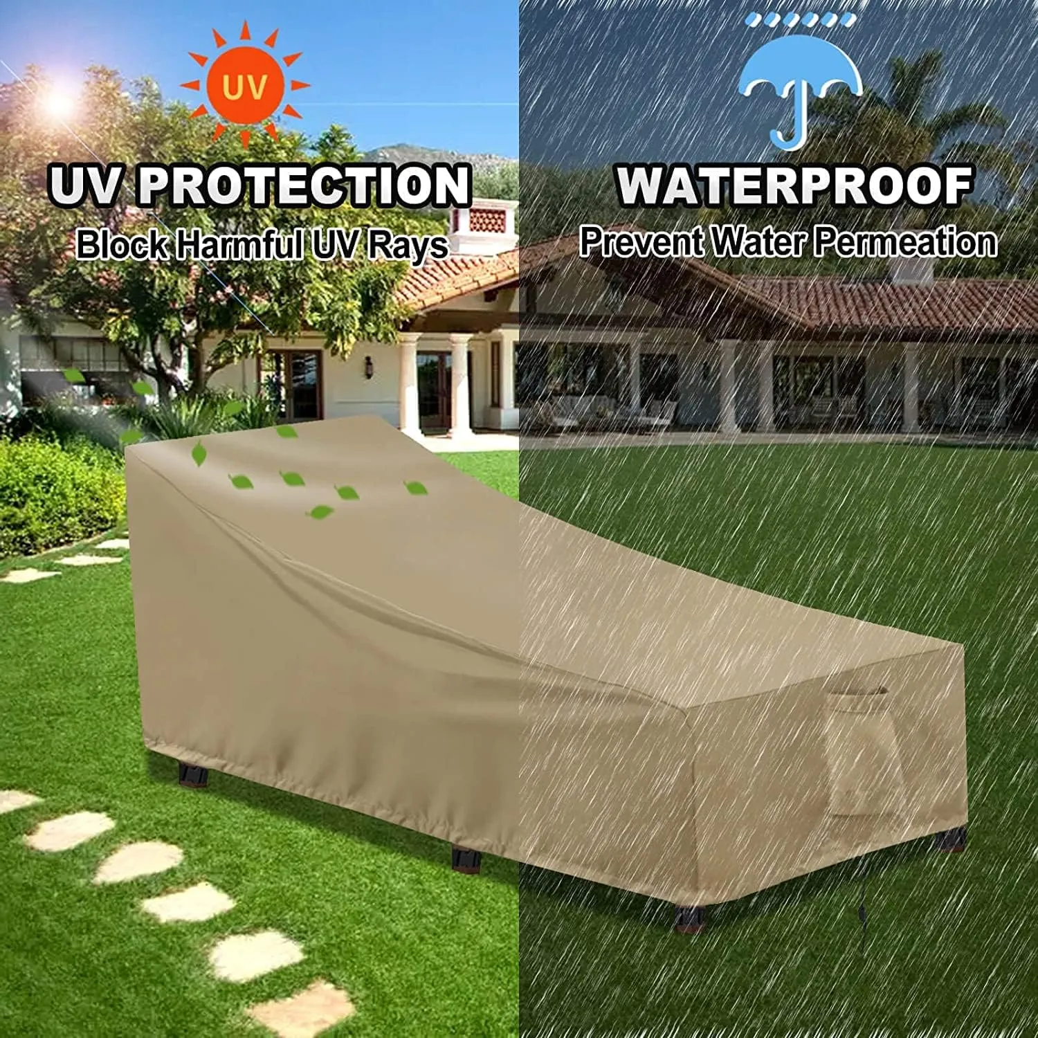 OutdoorLines Outdoor Waterproof Patio Chaise Lounge Chair Cover - UV Resistant Lounger Covers Heavy Duty Weatherproof Patio Sofa Furniture Covers, 1 Pack, 68Wx30Dx30H Inches, Camel