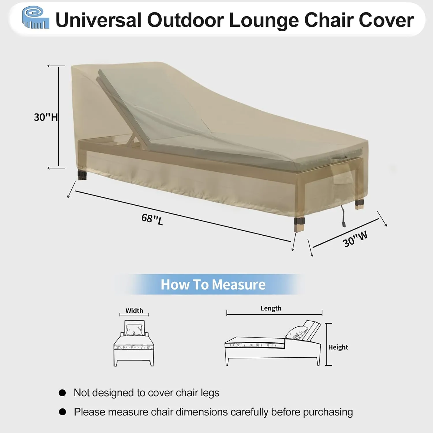OutdoorLines Outdoor Waterproof Patio Chaise Lounge Chair Cover - UV Resistant Lounger Covers Heavy Duty Weatherproof Patio Sofa Furniture Covers, 1 Pack, 68Wx30Dx30H Inches, Camel