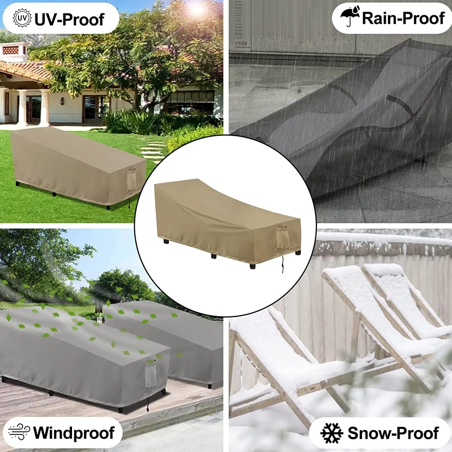 OutdoorLines Outdoor Waterproof Patio Chaise Lounge Chair Cover - UV Resistant Lounger Covers Heavy Duty Weatherproof Patio Sofa Furniture Covers, 1 Pack, 68Wx30Dx30H Inches, Camel