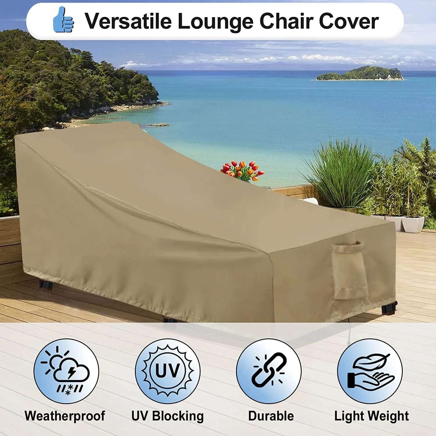 OutdoorLines Outdoor Waterproof Patio Chaise Lounge Chair Cover - UV Resistant Lounger Covers Heavy Duty Weatherproof Patio Sofa Furniture Covers, 1 Pack, 68Wx30Dx30H Inches, Camel