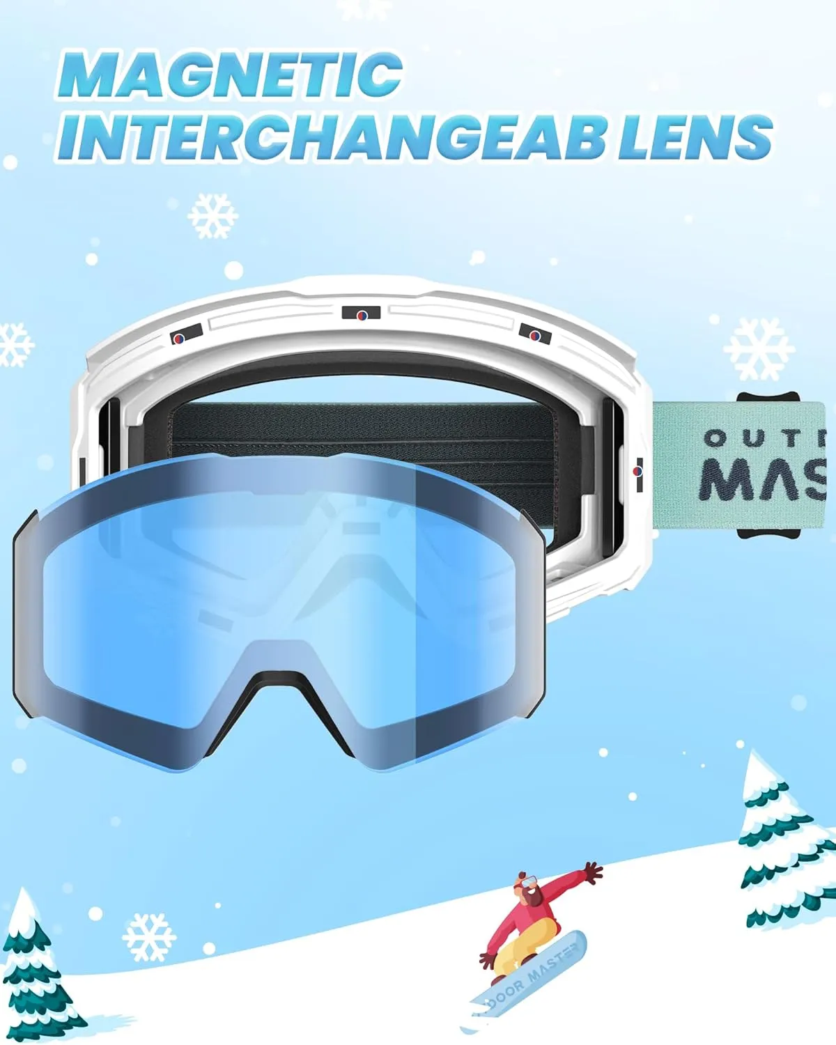 OutdoorMaster Falcon Kids Ski Goggles-Magnetic Interchangeable Lens, Anti Fog UV Protection OTG Snowboard Goggles for Youth