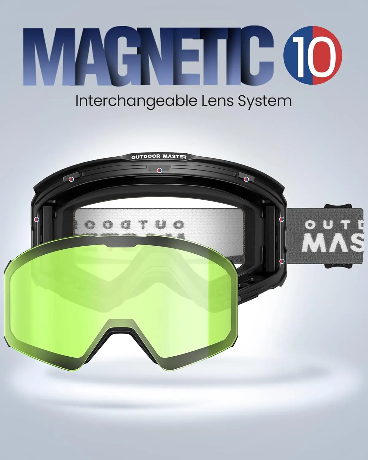 OutdoorMaster Falcon Ski Goggles Lens by ZEISS, OTG Snowboard Goggles Anti-fog, Magnetic Interchangeable Lens, Snow Goggles