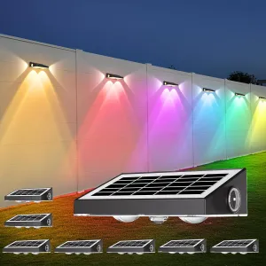 OUTON Solar Lights Outdoor, 3-Side 10 RGBCW Lighting Modes LED Fence Lights Solar Powered, Dusk to Dawn Auto ON/Off Wall Light, IP65 Waterproof Outside Light for Patio Yard Garden Deck, 8 Pack
