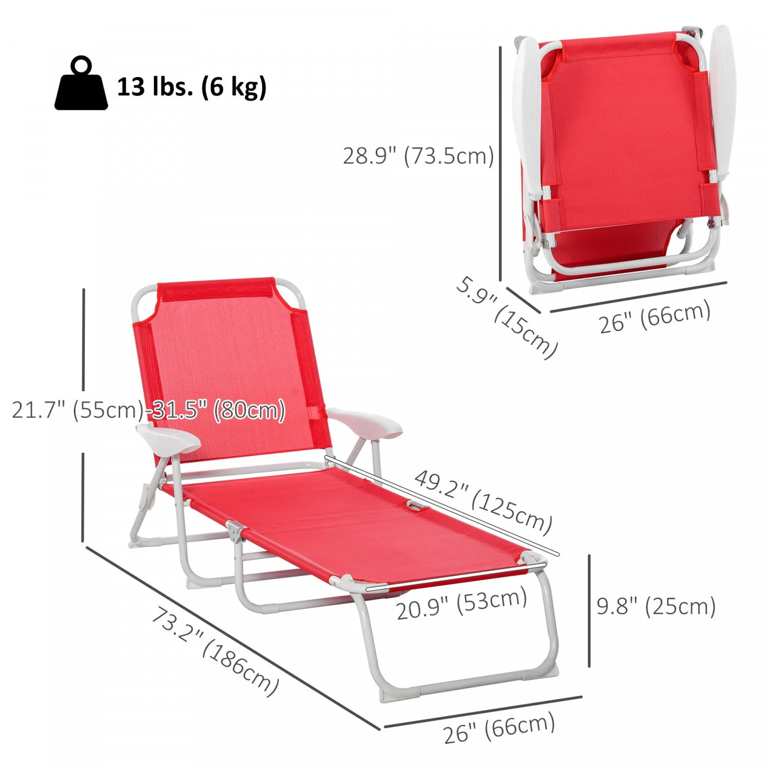 Outsunny Outdoor Lounge Chair With 4-level Adjustable Backrest, Red