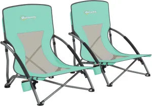 Outsunny Set of 2 Backpack Beach Chair, Folding Beach Chairs with Mesh Back, Carry Bag and Cup Holder, Lightweight and Portable for Outdoor Camping Lawn Sports Picnic, Turquoise