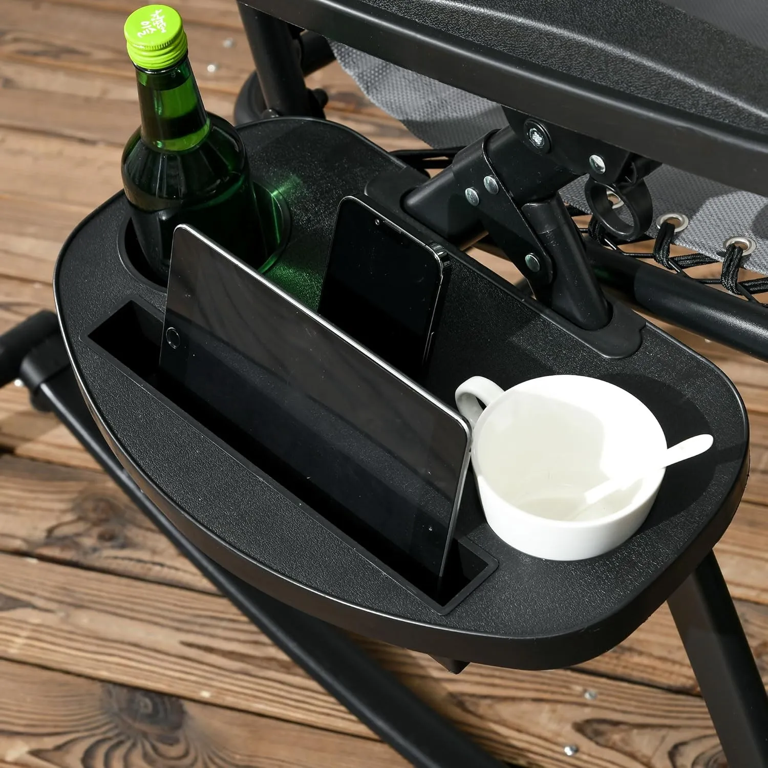Outsunny Set of 2 Outdoor Rocking Chairs, Foldable Reclining Zero Gravity Lounge Rocker with Pillow, Cup & Phone Holder, Combo Design with Folding Legs, Gray