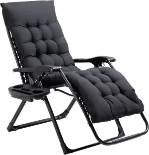 Outsunny Zero Gravity Chair, Folding Reclining Lounge Chair with Padded Cushion, Side Tray for Indoor and Outdoor, Supports up to 264 lbs, Black
