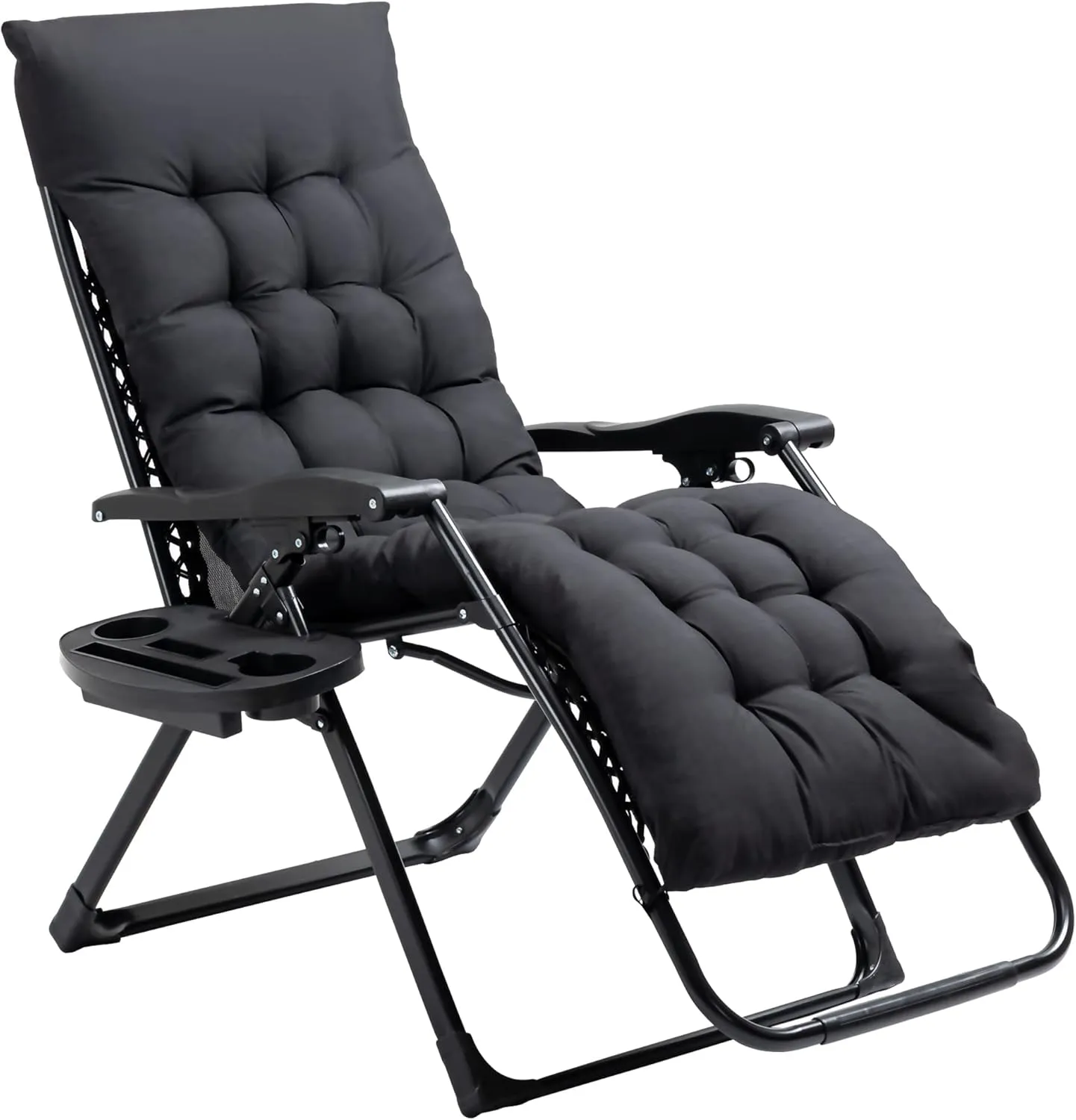 Outsunny Zero Gravity Chair, Folding Reclining Lounge Chair with Padded Cushion, Side Tray for Indoor and Outdoor, Supports up to 264 lbs, Black