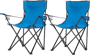 Outvita Folding Camping Chair, Portable Durable Armrest Chair with Cup Holder & Carry Bag for Outdoor Picnic Fishing, Weight Capacity 230 LBS, Set of 2 (Blue)