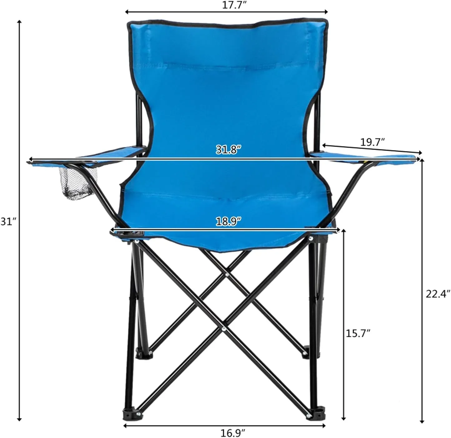 Outvita Folding Camping Chair, Portable Durable Armrest Chair with Cup Holder & Carry Bag for Outdoor Picnic Fishing, Weight Capacity 230 LBS, Set of 2 (Blue)