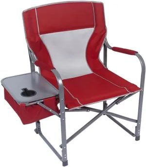 Oversized Director's Chair with Fold-Away Insulated Cooler and Side Table, Padded Arms and Headrest - Choose Your Color, 350 lbs Weight Capacity (Red Sport)