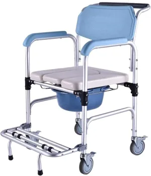 Padded Seat Transfer Bench, Commode Chair Moving Folding Toilet Seat with Wheeled/Backrest/Padded Seat for Old Man/Pregnant Women/Disabled People Shower Chairfor Bathing Chair,Transfer Bench