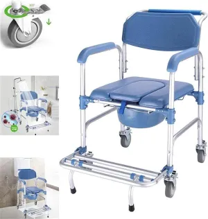 Padded Seat Transfer Bench, Shower Stool Shower Chair 4-in-1 Commode Chair/with Wheeled Toilet Chair/Wheelchair Shower Transport Chair/4 360° Rotatable Brakes Wheel/Max Load Capacity 330lb