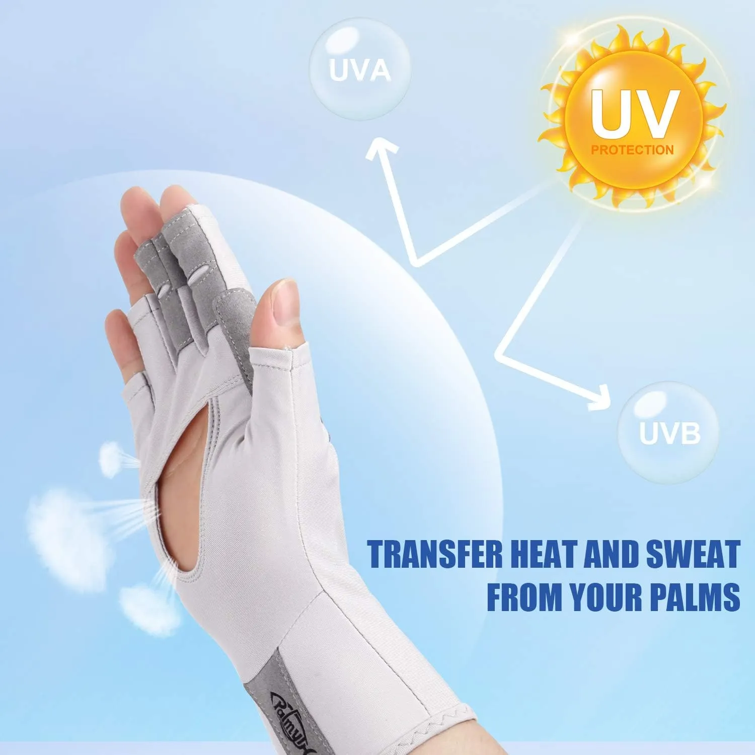 Palmyth UV Protection Fishing Fingerless Gloves UPF50  Sun Gloves Men Women for Kayaking, Hiking, Paddling, Driving, Canoeing, Rowing