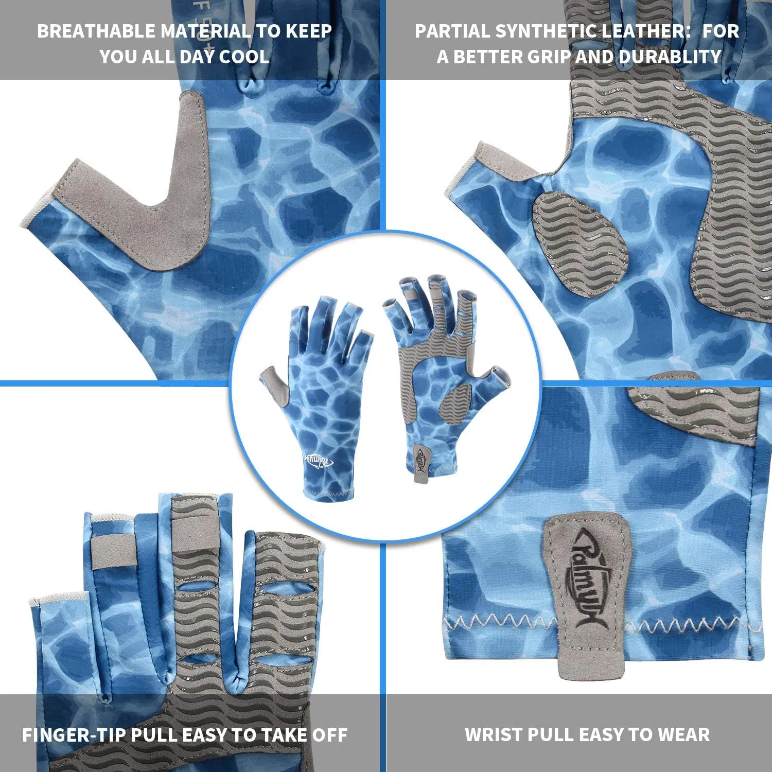 Palmyth UV Protection Fishing Fingerless Gloves UPF50  Sun Gloves Men Women for Kayaking, Hiking, Paddling, Driving, Canoeing, Rowing