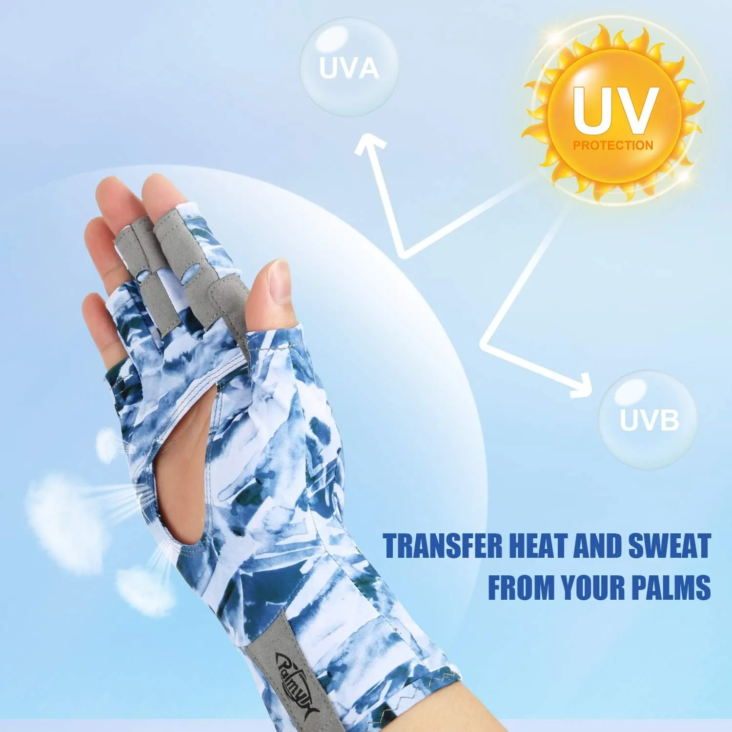 Palmyth UV Protection Fishing Fingerless Gloves UPF50  Sun Gloves Men Women for Kayaking, Hiking, Paddling, Driving, Canoeing, Rowing